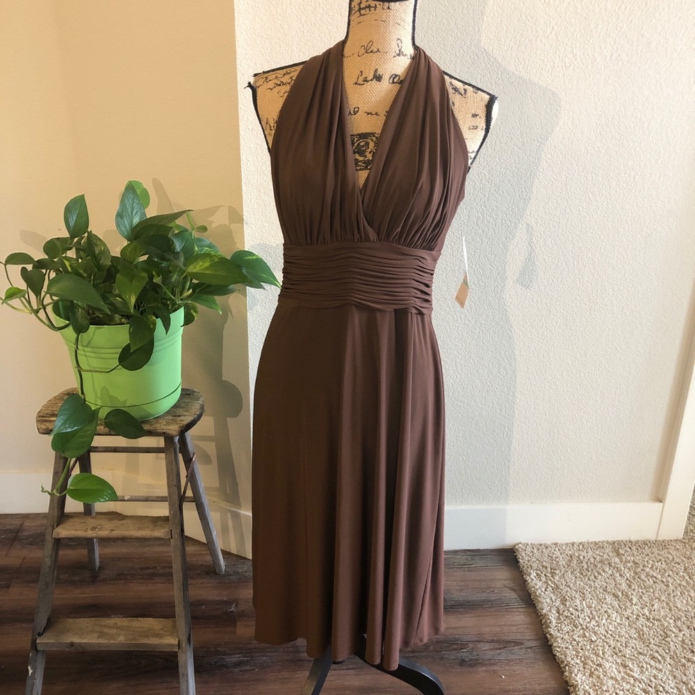 Evan Picone Size 8 NWT Brown Halter Dress